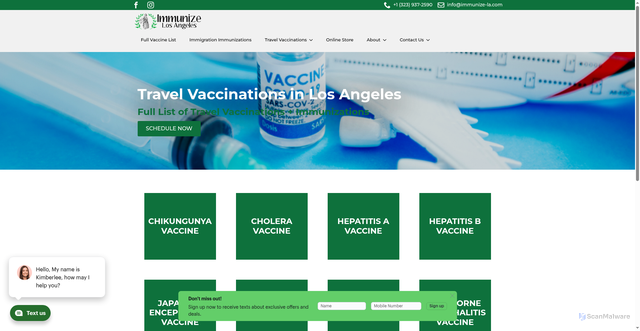 Security scan screenshot of https://www.immunize-la.com/travel-vaccination-information/