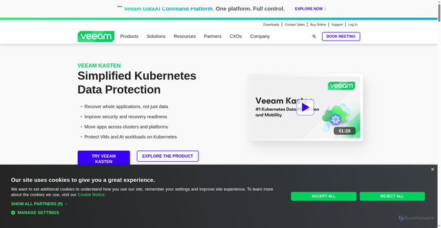Security scan screenshot of https://kasten.io