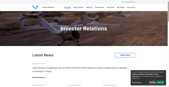 Security scan screenshot of https://ir.jobyaviation.com/