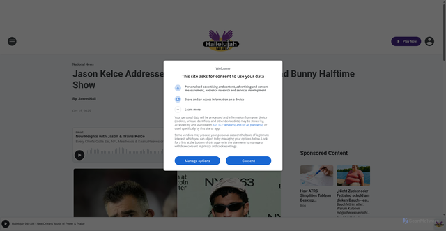 Security scan screenshot of https://hallelujah940.iheart.com/content/2025-10-15-jason-kelce-addresses-fake-quotes-regarding-bad-bunny-halftime-show/