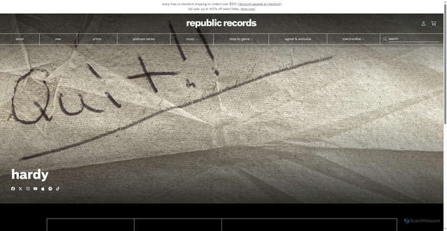 Security scan screenshot of https://www.republicrecords.com/pages/artist/hardy
