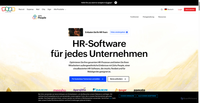 Security scan screenshot of https://people.zoho.in