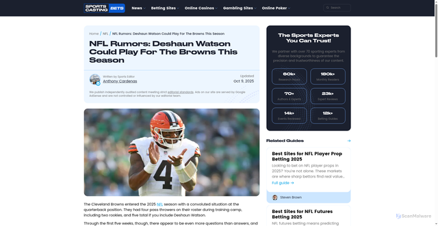Security scan screenshot of https://www.sportscasting.com/news/nfl-rumors-deshaun-watson-could-play-for-the-browns-this-season/