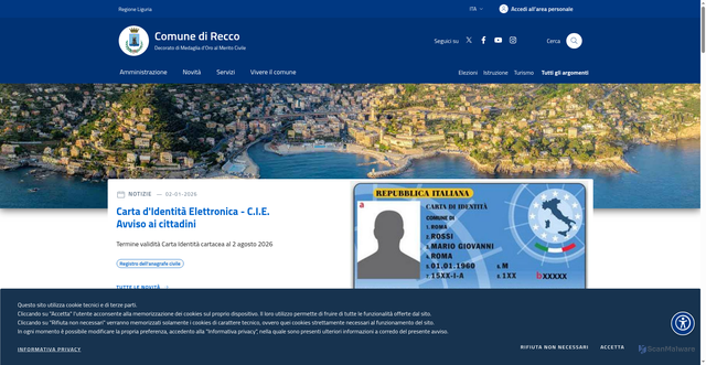 Security scan screenshot of https://www.comune.recco.ge.it/