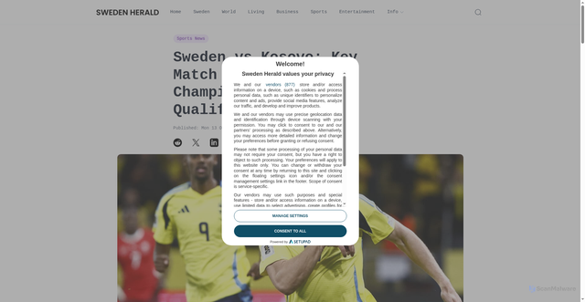 Security scan screenshot of https://swedenherald.com/article/sweden-vs-kosovo-key-match-for-world-championship-2026-qualification