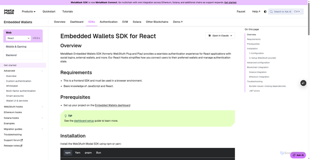 Security scan screenshot of http://metamask-docs-keec0mi8n-consensys-ddffed67.vercel.app/embedded-wallets/sdk/react