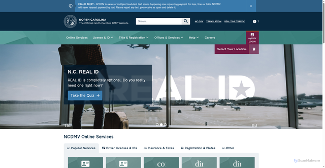 Security scan screenshot of https://www.ncdot.gov/DMV/Pages/default.aspx