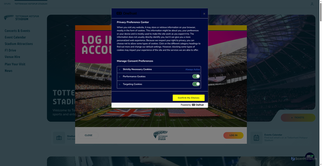 Security scan screenshot of https://www.tottenhamhotspurstadium.com/