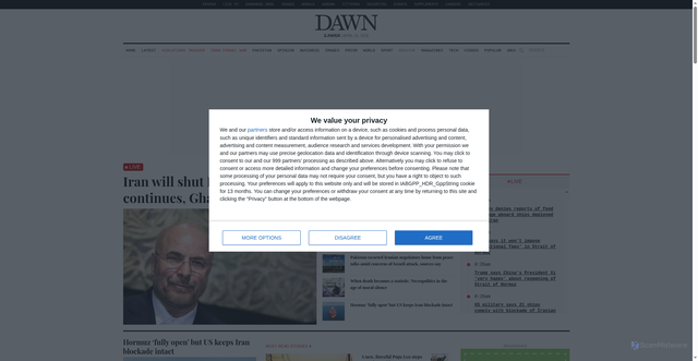 Security scan screenshot of https://www.dawn.com