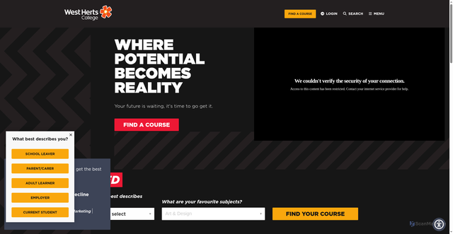 Security scan screenshot of https://www.westherts.ac.uk/