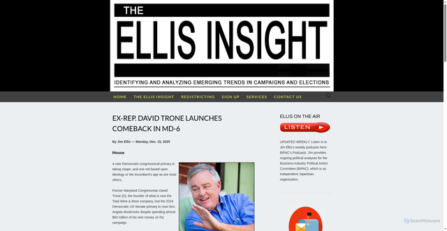 Security scan screenshot of https://www.ellisinsight.com/house/ex-rep-david-trone-launches-comeback-in-md-6/