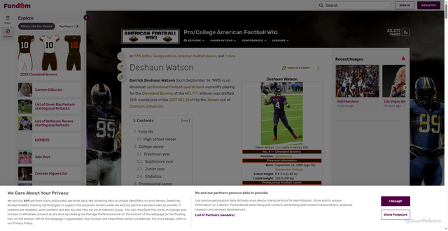 Security scan screenshot of https://americanfootball.fandom.com/wiki/Deshaun_Watson