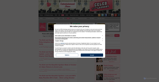 Security scan screenshot of https://www.celebdirtylaundry.com/category/soap-opera/the-bold-and-the-beautiful/