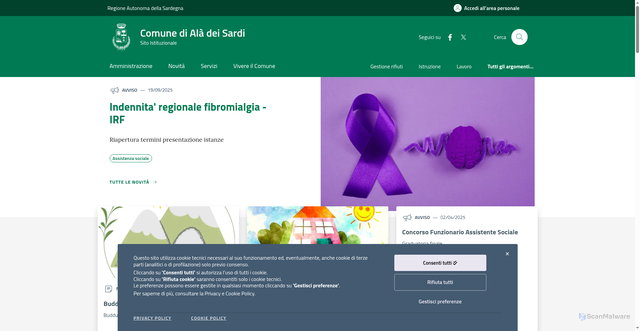 Security scan screenshot of https://comune.aladeisardi.ss.it/