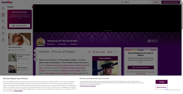 Security scan screenshot of https://monarchyoftheworld.fandom.com/wiki/William,_Prince_of_Wales