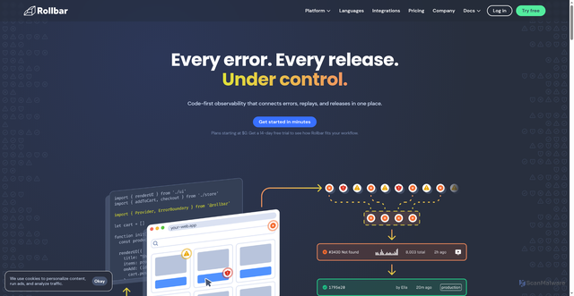 Security scan screenshot of https://www.rollbar.com