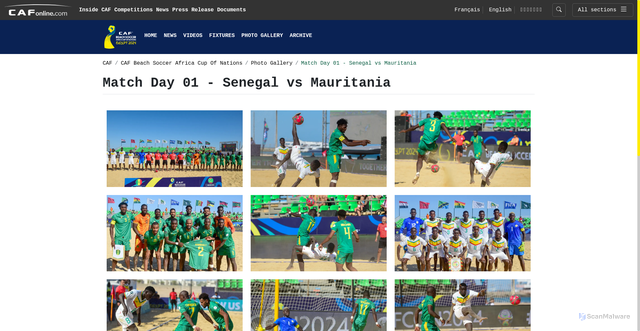 Security scan screenshot of https://www.cafonline.com/caf-beach-soccer-africa-cup-of-nations/photo-gallery/match-day-01-senegal-vs-mauritania/
