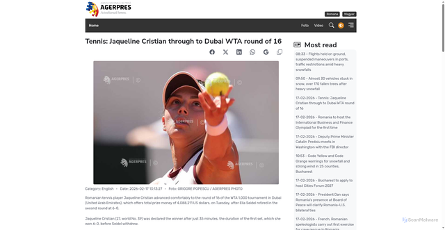 Security scan screenshot of https://agerpres.ro/english/2026/02/17/tennis-jaqueline-cristian-through-to-dubai-wta-round-of-16--1528910