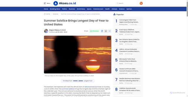 Security scan screenshot of https://www.akses.co.id/en/summer-solstice-longest-day-united-states