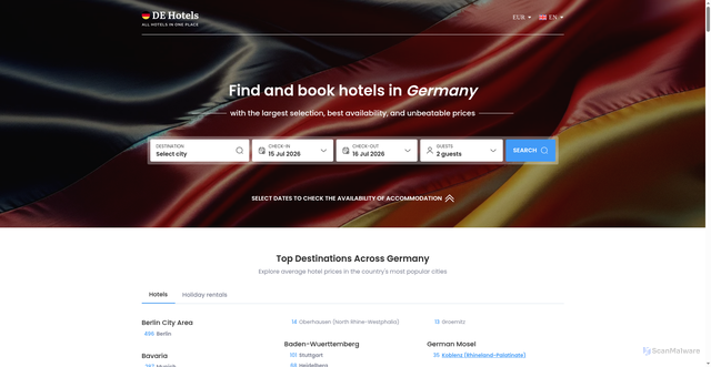 Security scan screenshot of https://de-hotels.net