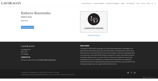 Security scan screenshot of https://www.lawdragon.com/lawyers/goldman-sachs/kathryn-ruemmler