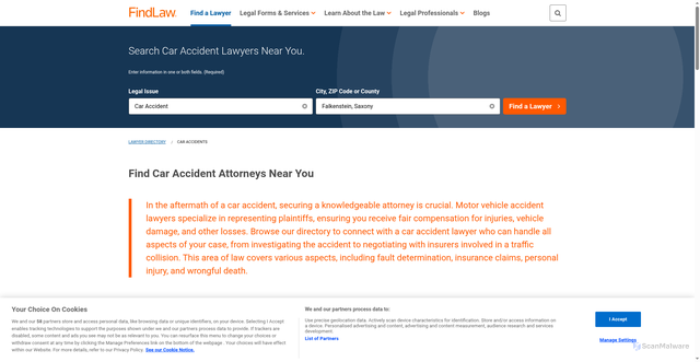 Security scan screenshot of https://lawyers.findlaw.com/motor-vehicle-accidents-plaintiff/