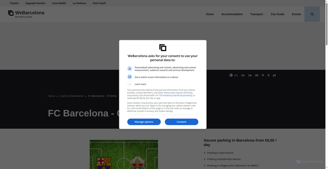 Security scan screenshot of https://www.webarcelona.net/barcelona-events/fc-barcelona-cf-elche