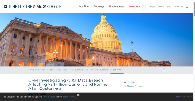 Security scan screenshot of https://www.cpmlegal.com/cases-CPM-Investigating-ATT-Data-Breach-Affecting-73-Million-Current-and-Former-ATT-Customers
