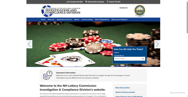 Security scan screenshot of https://www.compliance.lottery.nh.gov/