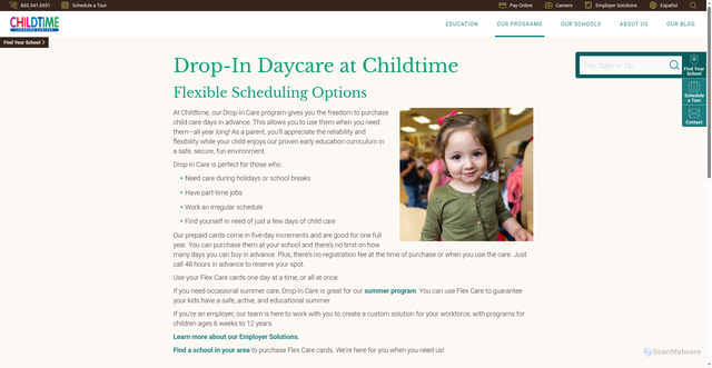 Security scan screenshot of https://www.childtime.com/educational-programs/drop-in-care/
