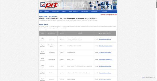 Security scan screenshot of https://www.prt.cl/paginas/reservahora.aspx