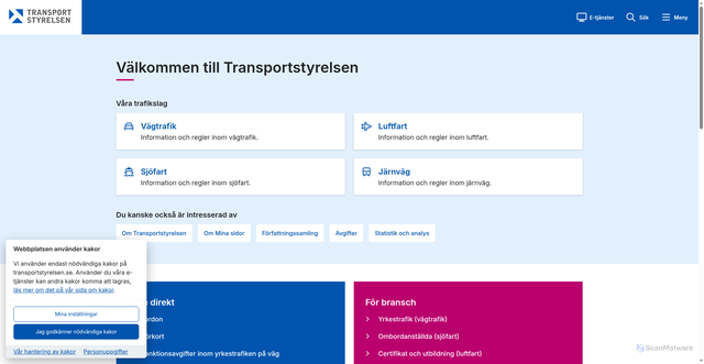 Security scan screenshot of https://www.transportstyrelsen.se/