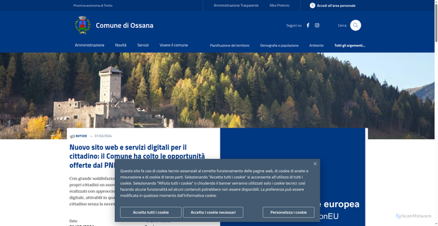 Security scan screenshot of https://www.comune.ossana.tn.it/