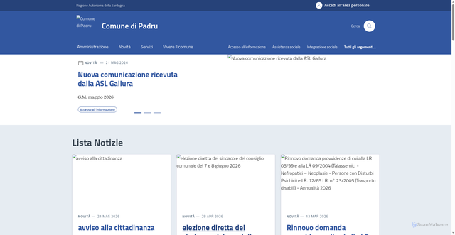 Security scan screenshot of https://comune.padru.ss.it/