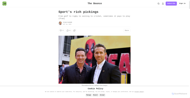 Security scan screenshot of https://dylancleaver.substack.com/p/sports-rich-pickings