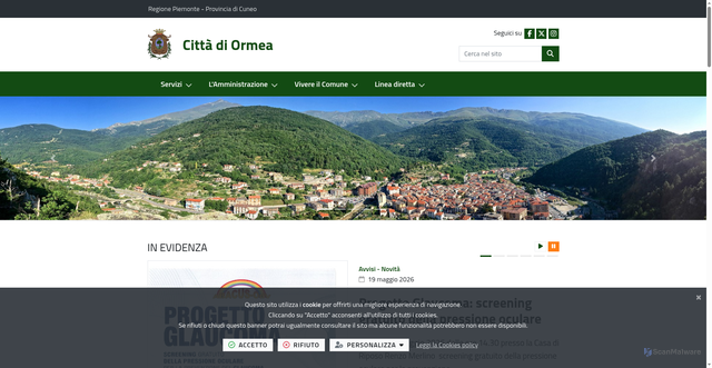 Security scan screenshot of https://www.comune.ormea.cn.it
