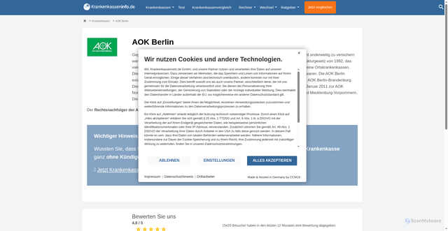 Security scan screenshot of https://www.krankenkasseninfo.de/krankenkassen/aok-berlin/