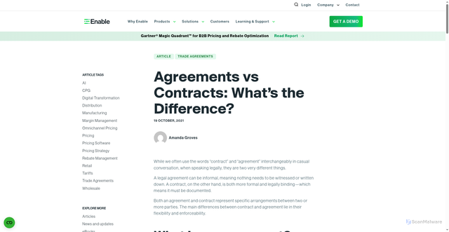 Security scan screenshot of https://www.enable.com/resources/articles/agreements-vs-contracts-what-are-the-differences/