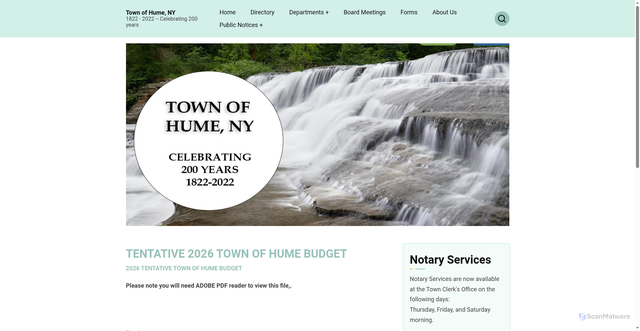 Security scan screenshot of https://townofhumeny.gov/