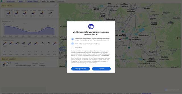 Security scan screenshot of https://satellites.pro/Mexico_City_weather