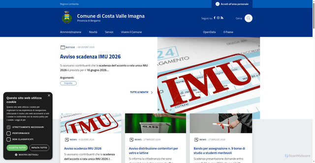 Security scan screenshot of https://www.comune.costavalleimagna.bg.it/