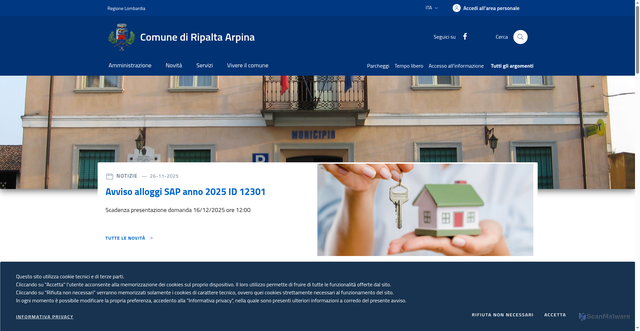 Security scan screenshot of https://www.comune.ripaltaarpina.cr.it/