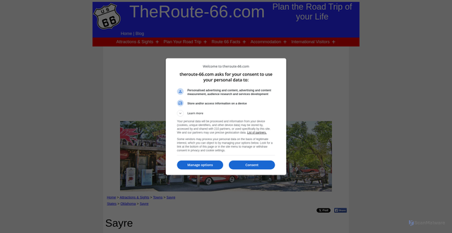 Security scan screenshot of https://www.theroute-66.com/sayre.html