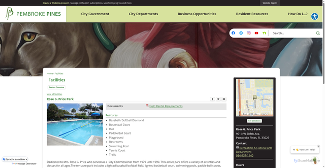 Security scan screenshot of https://www.ppines.com/facilities/facility/details/rose-g-price-park-17