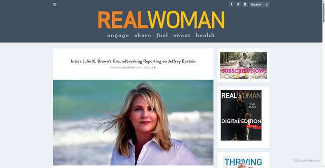 Security scan screenshot of https://realwomanonline.com/inside-julie-k-browns-groundbreaking-reporting-on-jeffrey-epstein/