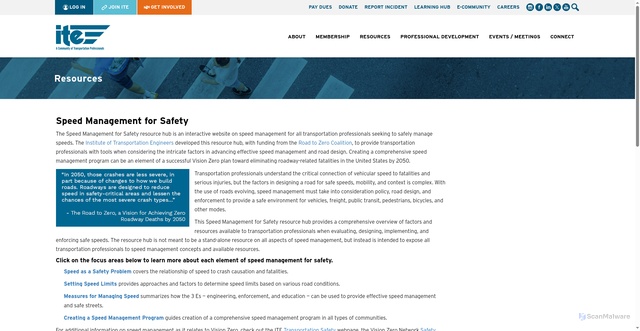 Security scan screenshot of https://www.ite.org/technical-resources/topics/speed-management-for-safety/