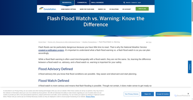 Security scan screenshot of https://www.constellation.com/energy-101/weather-preparedness/flash-flood-watch-vs-warning.html