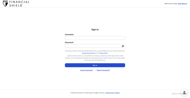 Security scan screenshot of https://app.financialshield.com