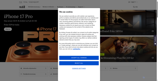 Security scan screenshot of https://www.tele2.se/