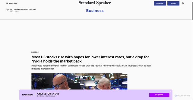 Security scan screenshot of https://www.standardspeaker.com/2025/11/25/stock-market-fed-nvidia-impact/